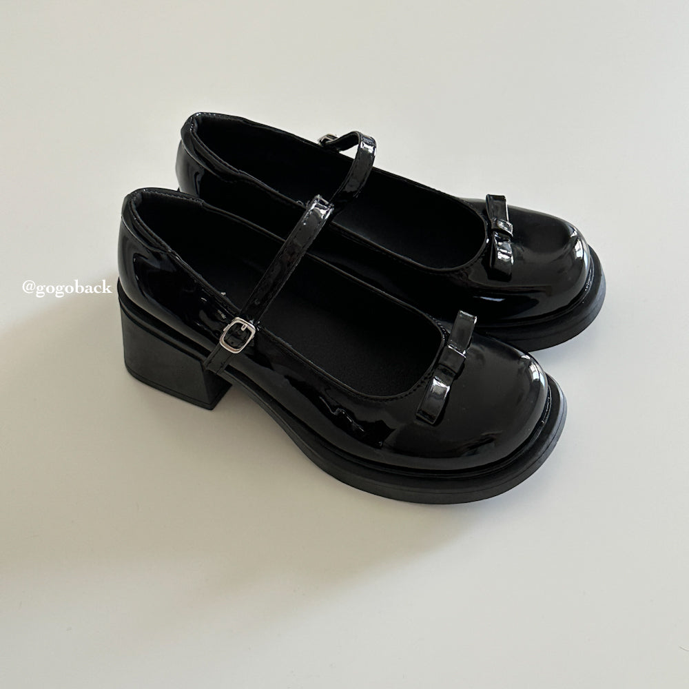 Dark Girl Bow Round Toe Mary Jane Leather Shoes