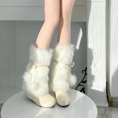 New Niche Winter New Bow Cute Plus Velvet Warm Mid-calf Snow Boots