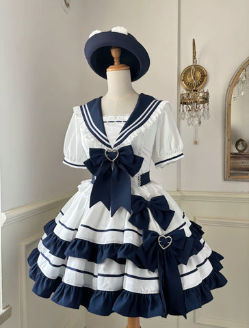 Summer navy style dark blue youth dress