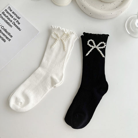 Women's pure cotton pearl socks