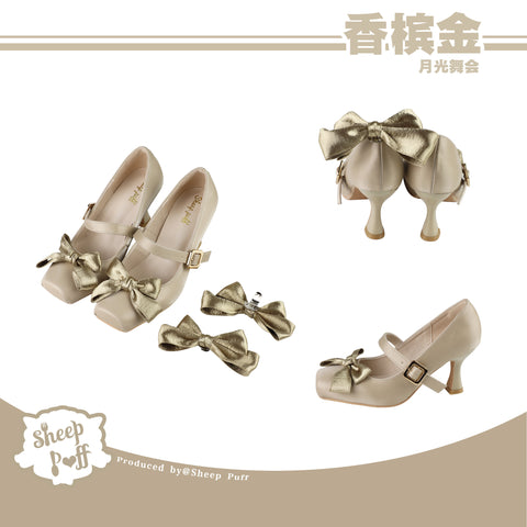 Lolita bow elegant mercerized mid-heel shoes