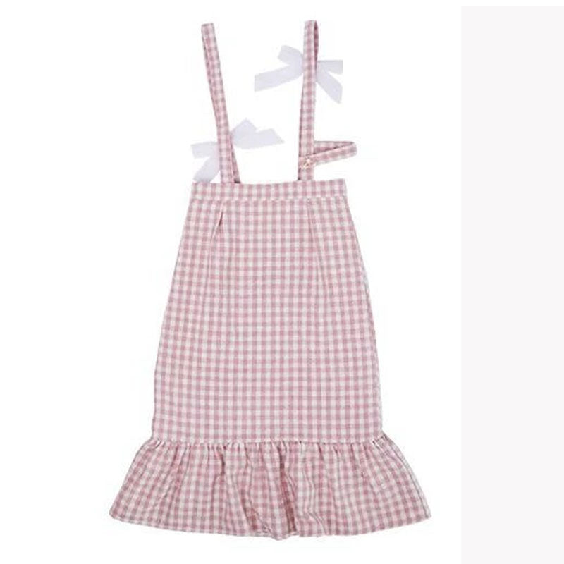 Sweet Girly Pink Plaid Bow Woolen Fishtail Dress