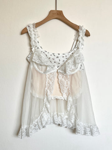 Vintage suspender lace layered two-piece set