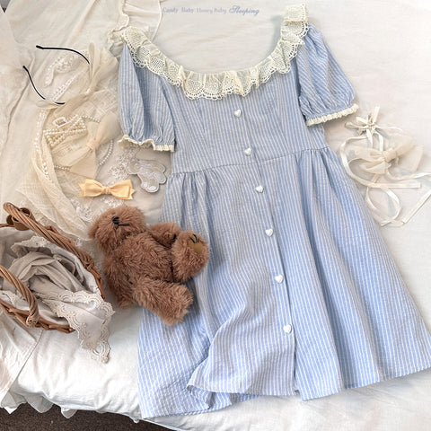 sleepingdoll Lace Cotton Soft Square Neck French Style Dress