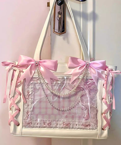 Japanese painful bag with ribbon bow cute handbag