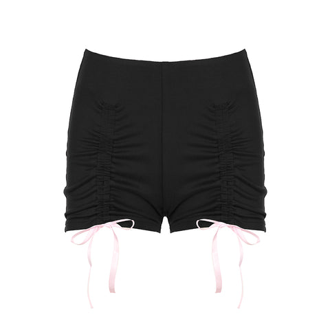 Vintage tang Basic bow-knot lace-up contrasting low-rise shorts