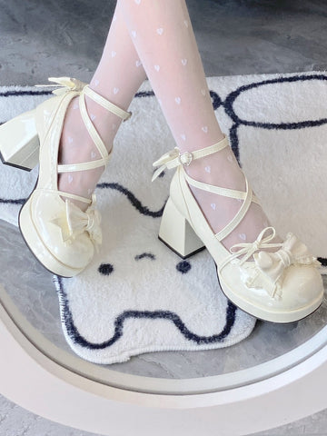 Cute Sweet Japanese Waterproof Platform Bow Lolita Shoes
