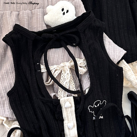 sleepingdoll little ghost embroidery cute top skirt pants set