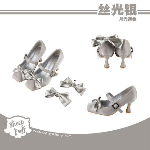 Lolita bow elegant mercerized mid-heel shoes