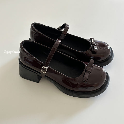 Dark Girl Bow Round Toe Mary Jane Leather Shoes