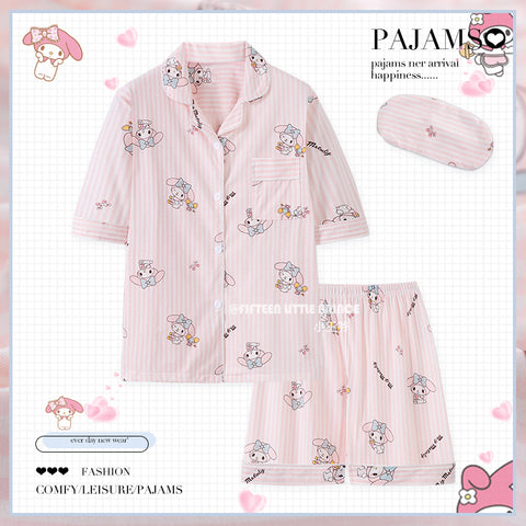 Pajamas for Women Summer Style Cotton Short Sleeve Shorts Cute Striped Cinnamon Dog