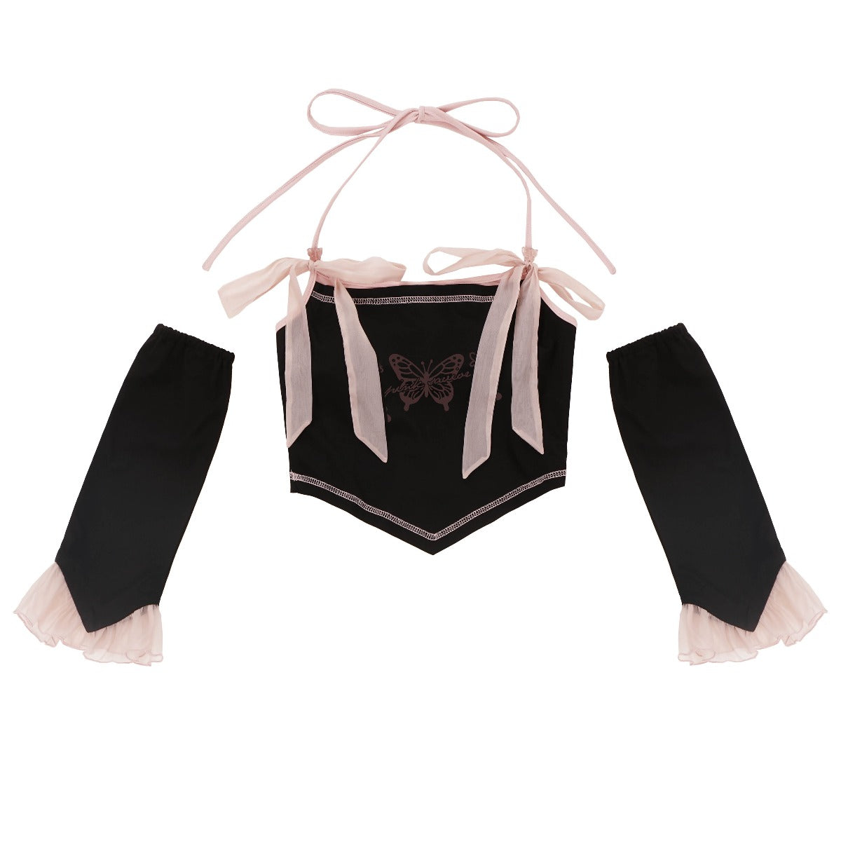 Dream Butterfly Pink Black Triangular Hem Summer Camisole Design Strap Slim Skirt - Jam Garden