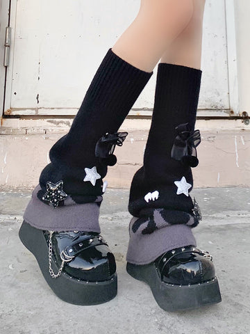 Cute Bow Ball Calf Cover Lolita Japanese Knitted Socks Set Leg Warmers