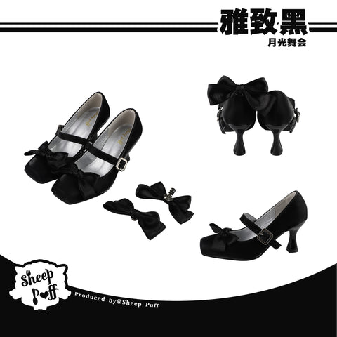 Lolita bow elegant mercerized mid-heel shoes