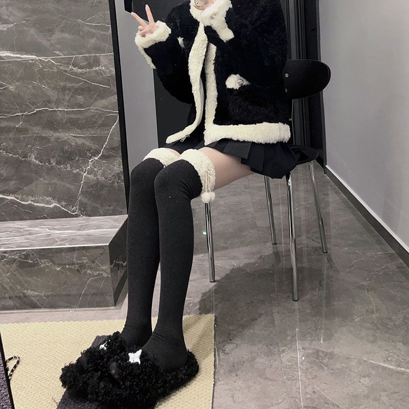 Japanese Cute Lamb Plush Jk Knee Stockings Warm Lolita Socks Thickened Knee Socks - Jam Garden