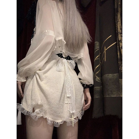 Sweet gothic style milky white suspender dress