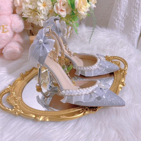 Handmade original lo shoes silver champagne rose gold high heels