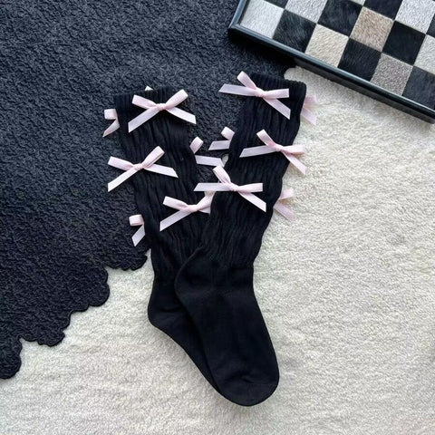 Pink Bow Mid-Tube Socks Sweet Heap Socks Japanese All-Match Solid Color Socks Ballet Girl Socks - Jam Garden