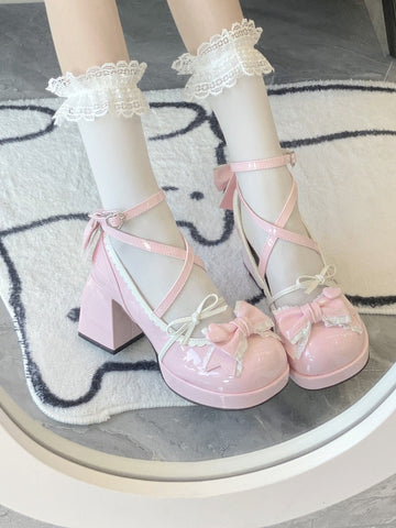 Cute Sweet Japanese Waterproof Platform Bow Lolita Shoes
