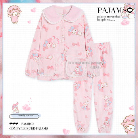 Women's winter thickened girly pink pajamas