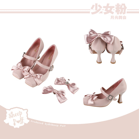 Lolita bow elegant mercerized mid-heel shoes