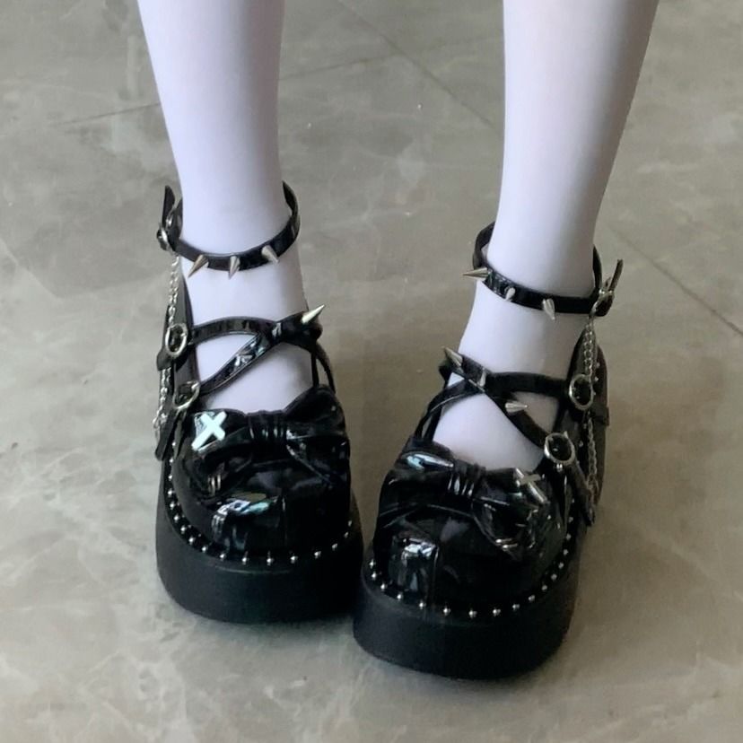 Dark punk thick-soled platform shoes