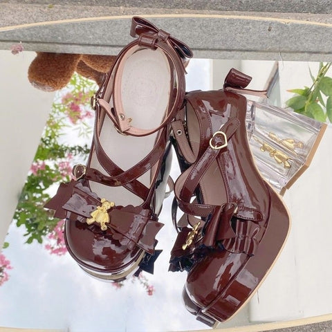 Lolita Original [Dream Bear] High-Heeled Student Single Shoes Round Toe Mary Jane Leather Shoes - Jam Garden