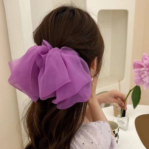 Pearl Satin Big Bow Headdress Spring Clip High-Quality Clip Black Hairpin Hair Accessories - Jam Garden