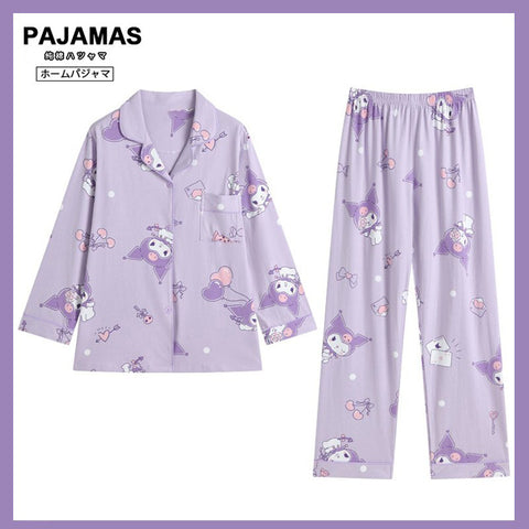 Love Hellokitty Spring and Autumn Cotton Cartoon Long-sleeved Girls Pajamas