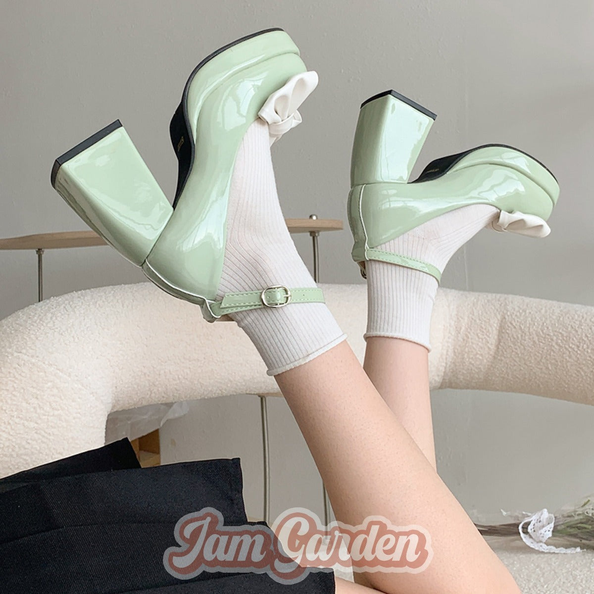 Summer Chunky High Heels Bow French Mary Jane Shoes - Jam Garden