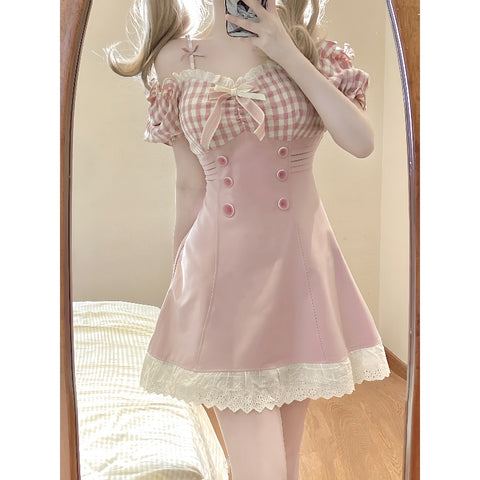 Sweet Pink Slim Puff Sleeve Dress - Jam Garden