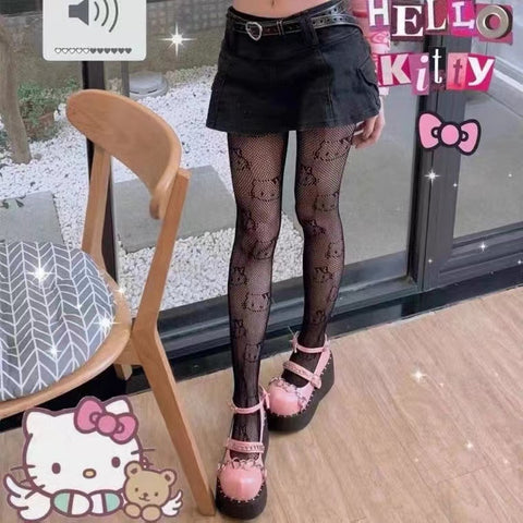 Cute Japanese Hello Kitty Fishnet Black Stockings For Women
