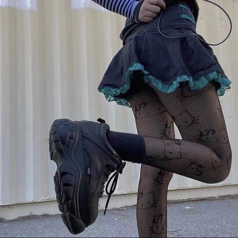 Cute Japanese Hello Kitty Fishnet Black Stockings For Women