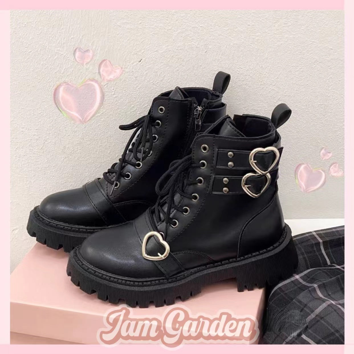 Thick-soled New Style Japanese Harajuku Style Love Buckle Thick Heel Boots