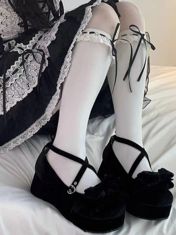 Lolita Sweet Lace Ribbon Bow Cute Mid-calf Socks