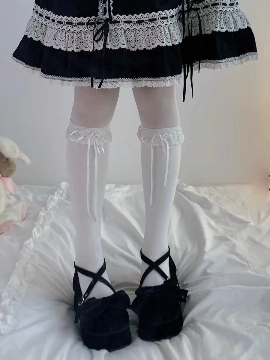 Lolita Sweet Lace Ribbon Bow Cute Mid-calf Socks
