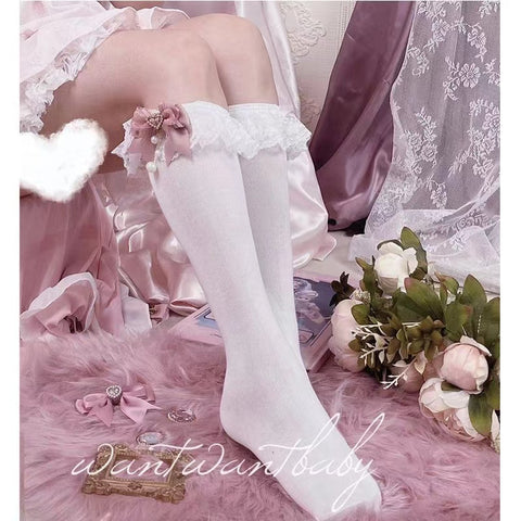 Original Handmade Lolita Girl Love Bow Lace Socks