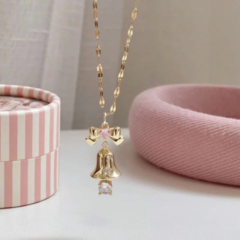 Christmas & New Year Bow Love Bell Necklace For Women