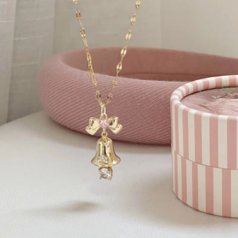 Christmas & New Year Bow Love Bell Necklace For Women