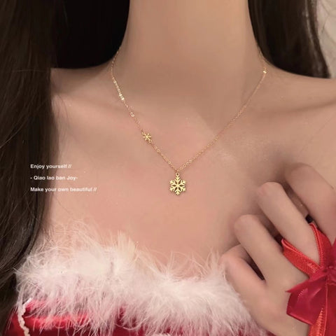 Christmas and New Year Necklace Bells Snowflake Gold Necklace