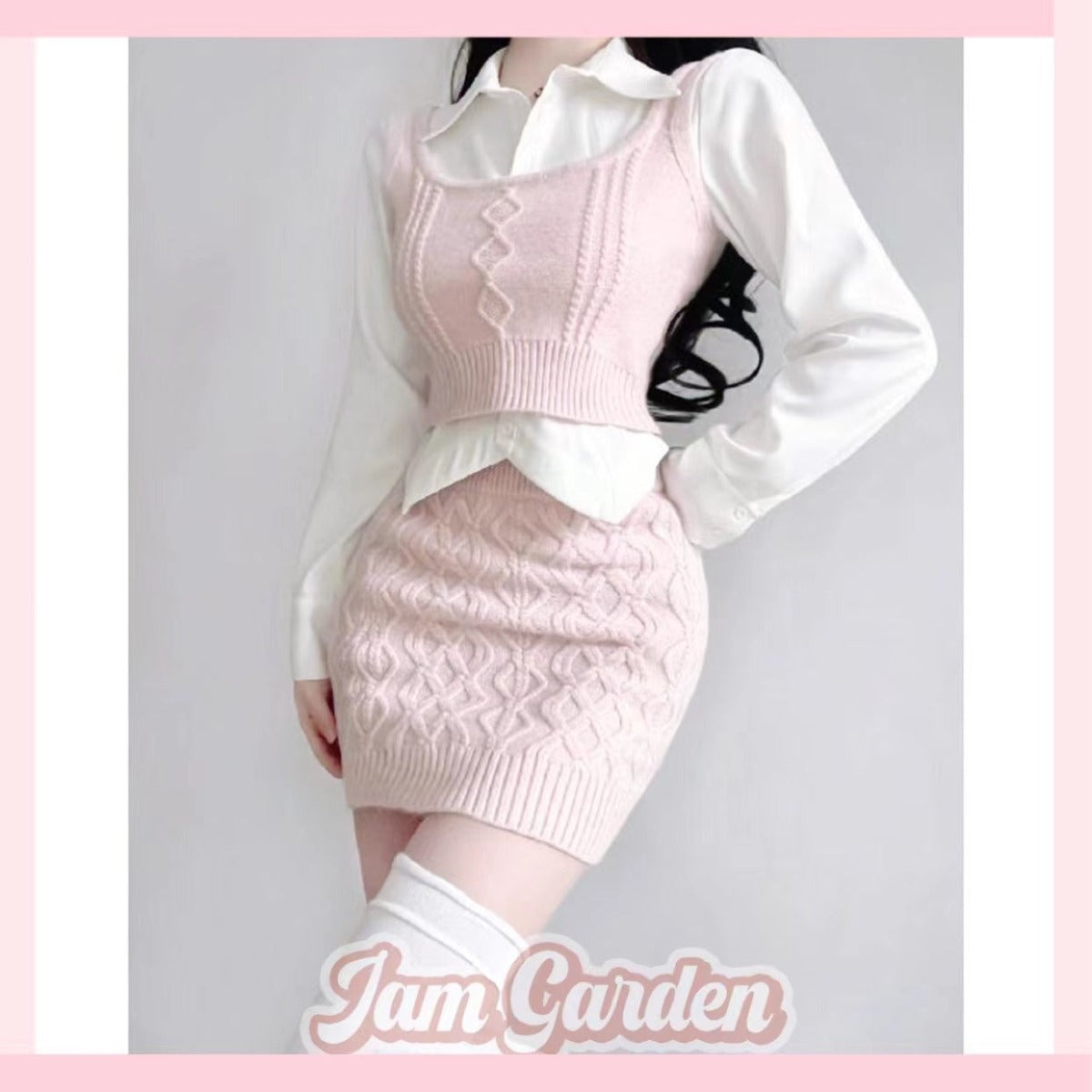 Korean Niche Shirt Layered Sweater Vest + Hip Skirt Suit Three-Piece Set - Jam Garden