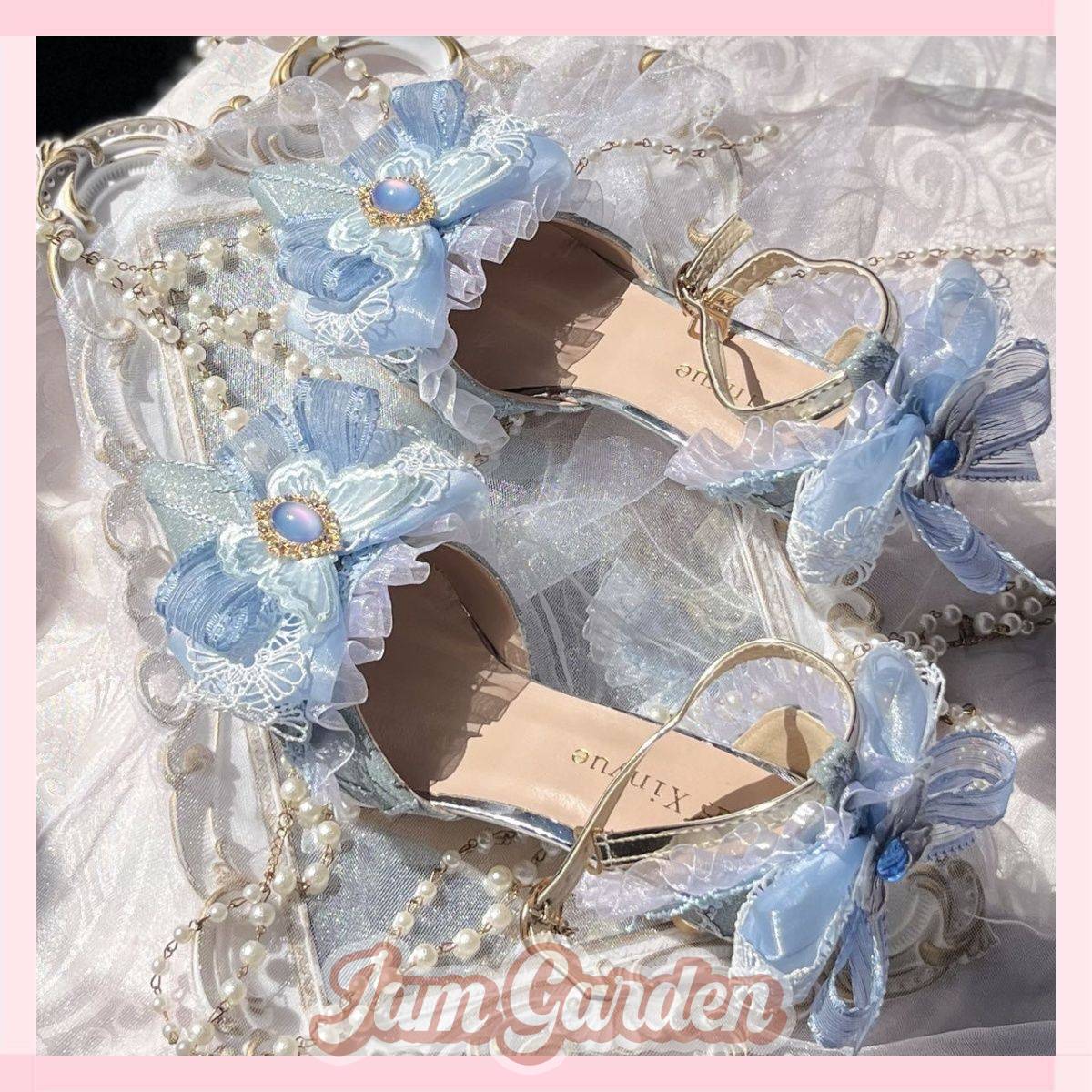 Lolita shoes handmade light blue lo shoes Lolita high heels