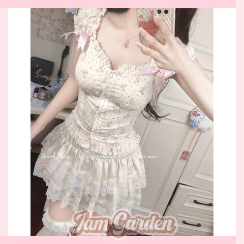 Country Girl Retro Floral Pure Sweet Slimming Suit