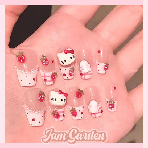 New nails strawberry French Hello cute cartoon manicure