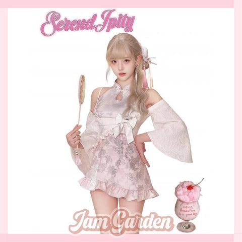 Serendipity Love Song Summer Pink Cardigan Shawl + Pink Cheongsam Dress