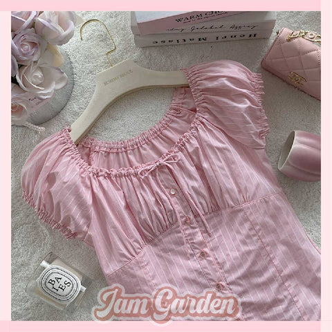 Doll sweet girl/Summer pink sweet girly one-shoulder shirt top