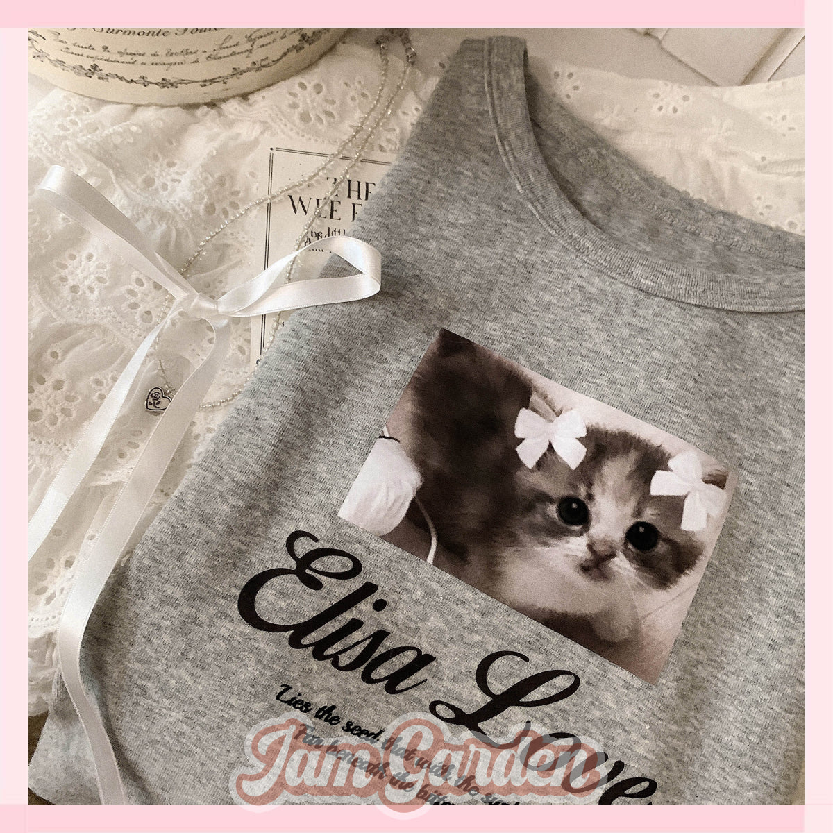Cute cat short sleeve casual T-shirt for girls