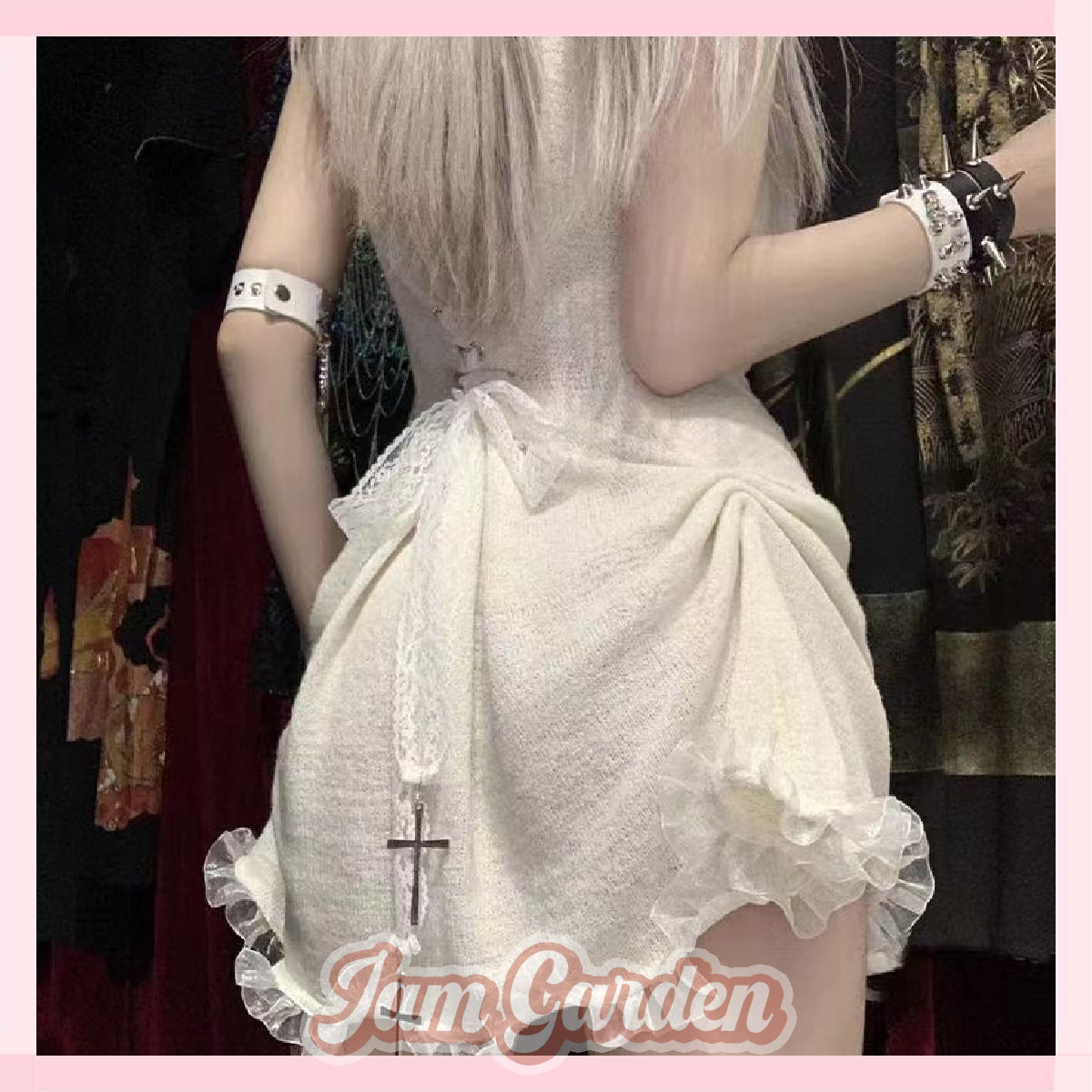 Sweet gothic style milky white suspender dress