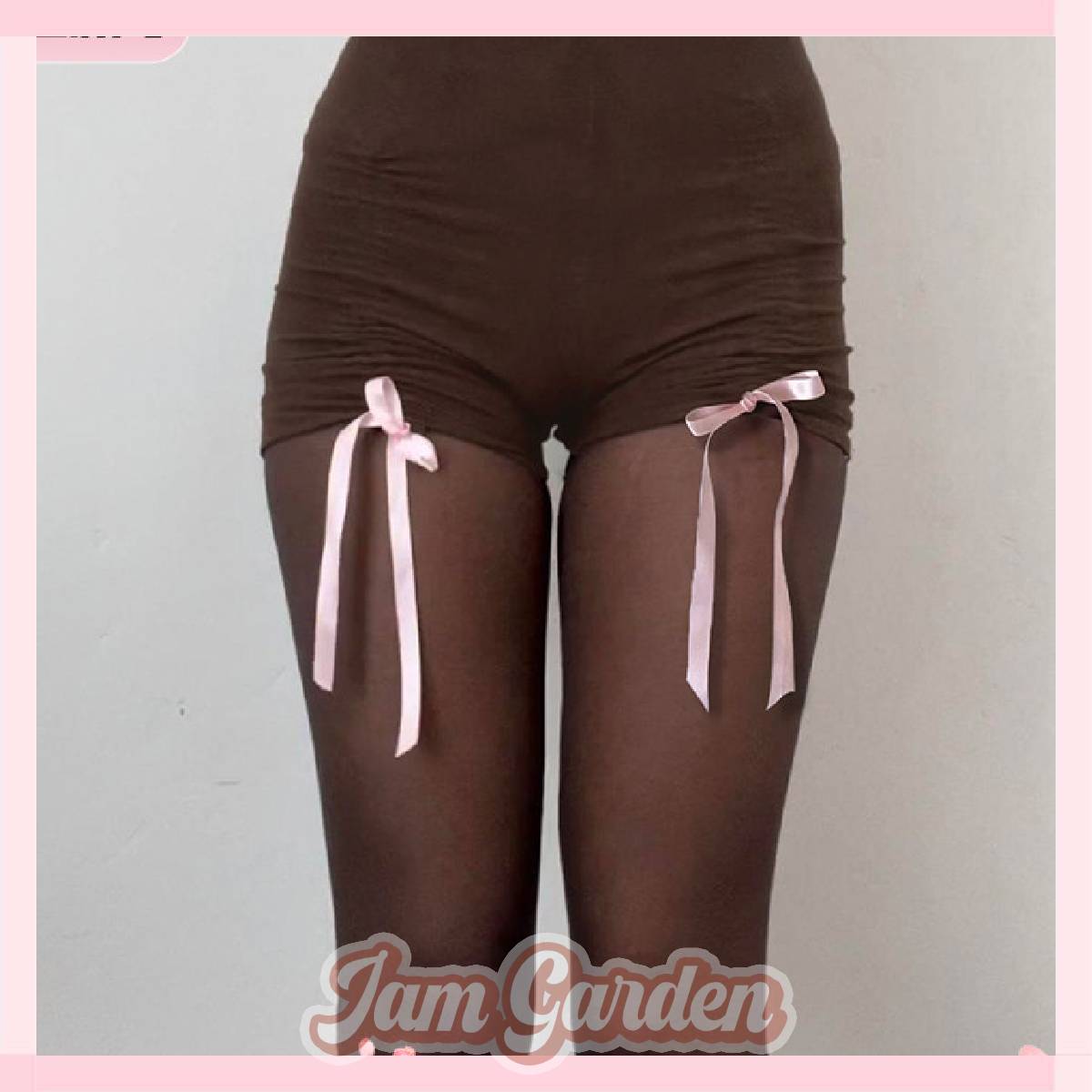 Vintage tang Basic bow-knot lace-up contrasting low-rise shorts
