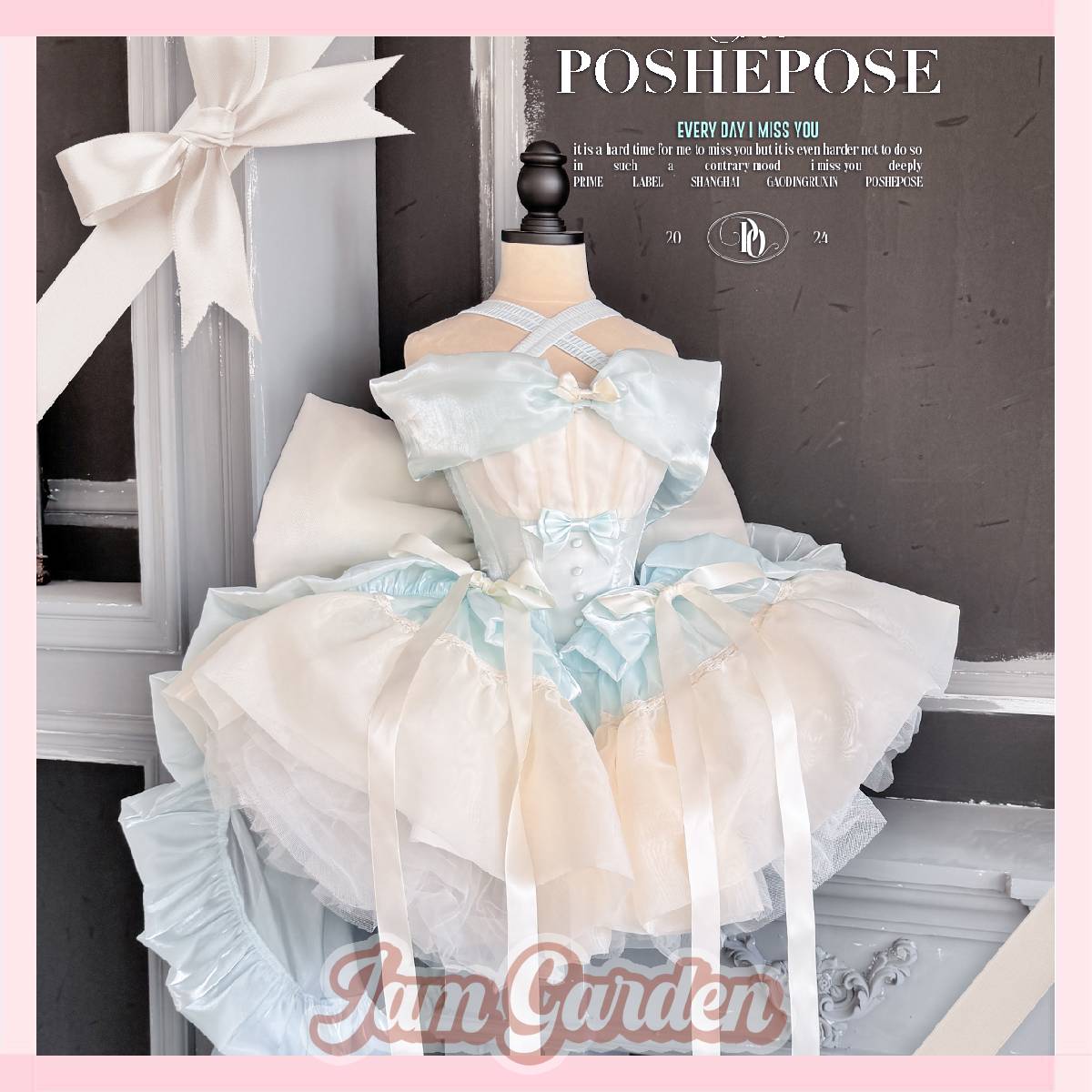 POSHEPOSE blue princess style new bow dress suit